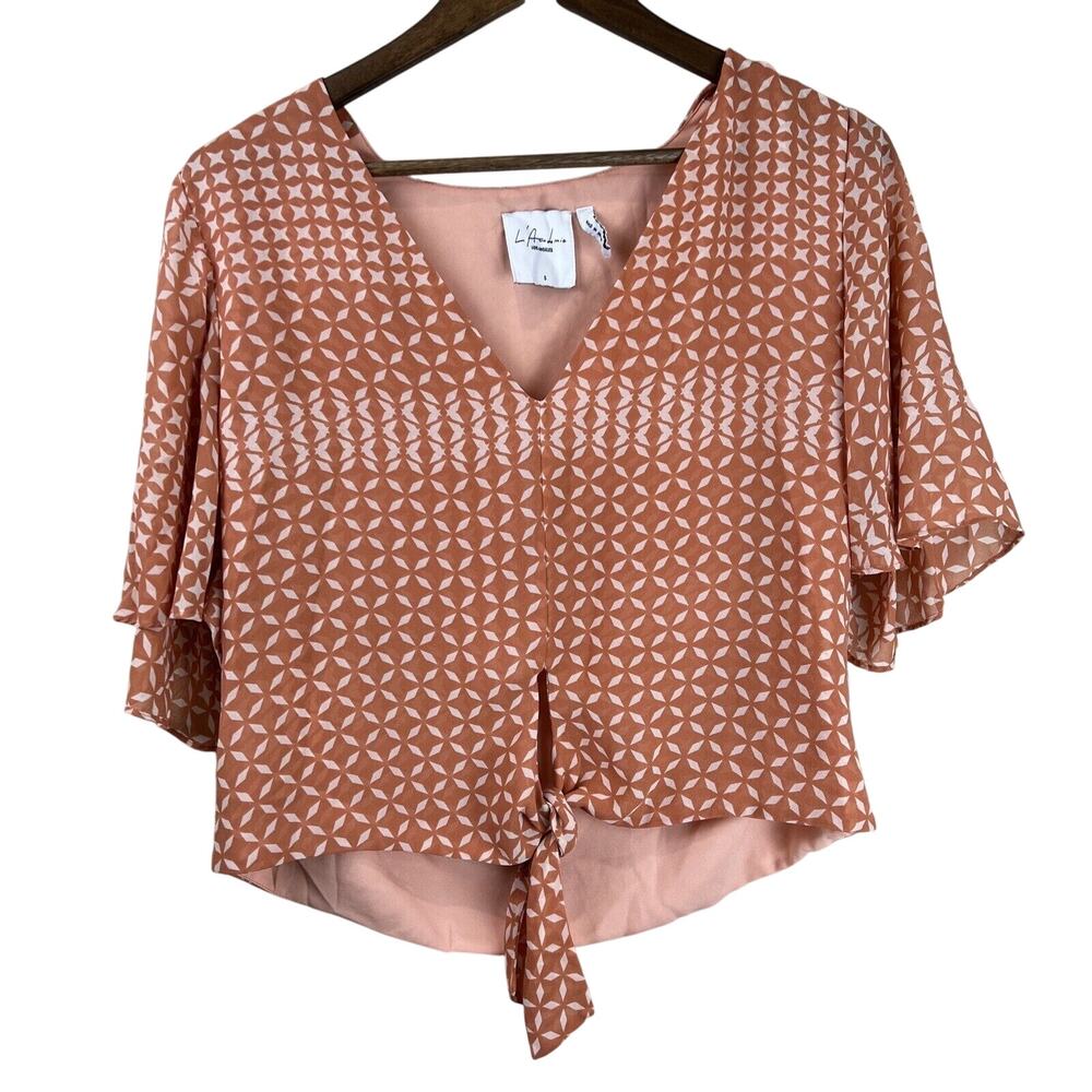 L Academia Top S Crop Top Glitter Sleeve Geometric Pattern Boho Lagenlook